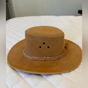 Vintage Kakadu Tan Leather Suede Hat 4H79 Size M